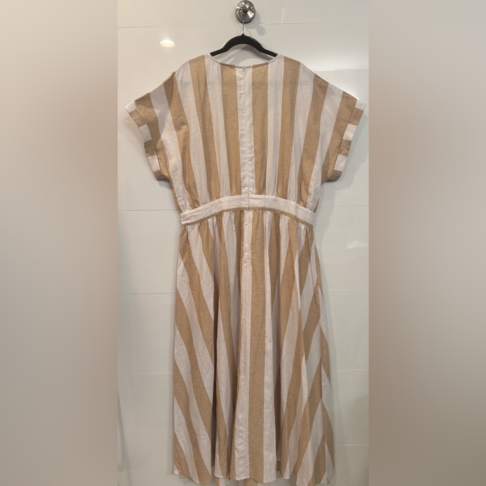 Ashley Stewart Tan White Striped Linen Blend Maxi Dress NWT Size 18 - Picture 5 of 9